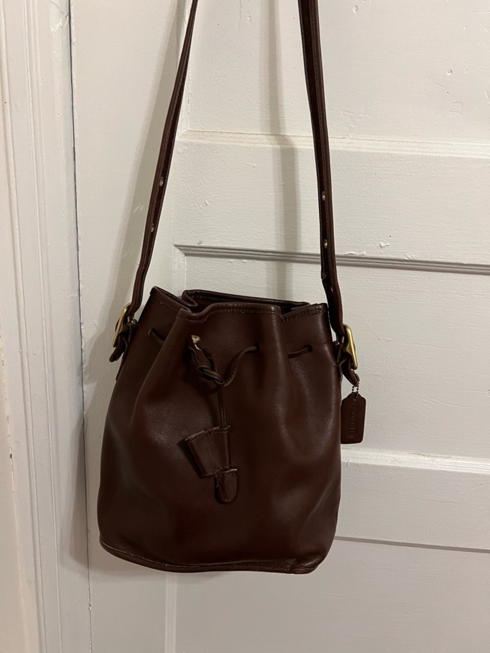 Vintage Coach Lula's Legacy Drawstring Bucket Bag Mahogany Leather 9952